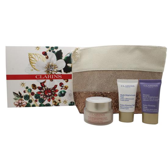 Clarins Extra-Firming Collection Gift Set 50ml Day Cream + 15ml Night Cream + 15ml Cryo-Flash Cream Mask + Bag