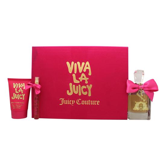 Juicy Couture Viva La Juicy Gift Set 100ml Eau De Parfum + 125ml Body Souffle + 10ml Eau De Parfum