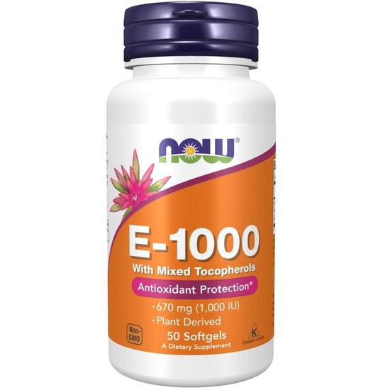 NOW Foods Vitamin E-1000 Natural Mixed Tocopherols Softgels 50 Softgels
