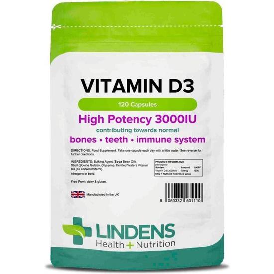 Lindens Vitamin D3 3000IU Capsules 120 Capsules