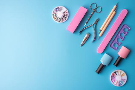 Nail tools on a blue background