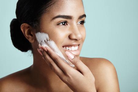woman with foam cleanser