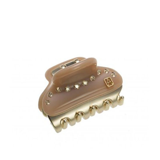 Alexandre de Paris Hair Clip Glossy Vendome A Line Of Strass Beige 4.5cm