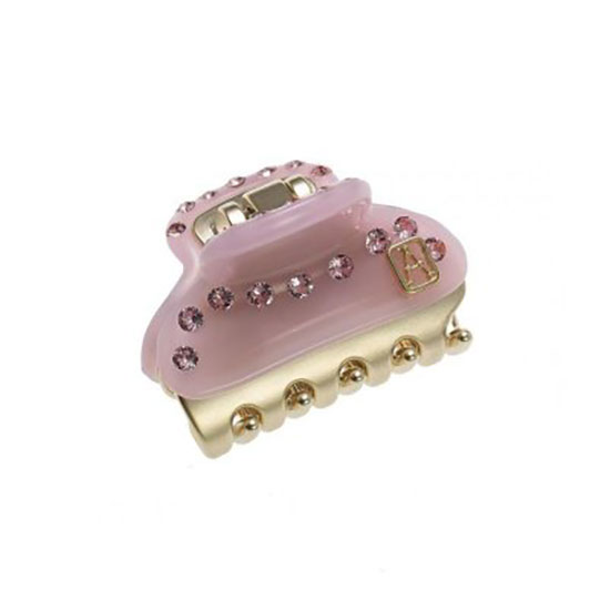 Alexandre de Paris Hair Clip Glossy Vendome With Strass Pink 3cm