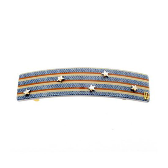 Alexandre de Paris Hair Slide Denim Stripes Blue 8cm