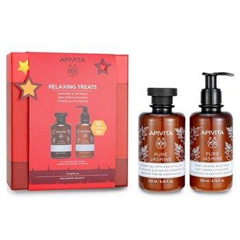 APIVITA Relaxing Treats Euphoria & Softness Set: Pure Jasmine Shower Gel 250ml+ Pure Jasmine Moisturising Body Milk 200ml