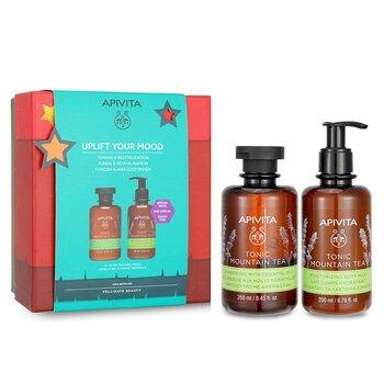 APIVITA Uplift Your Mood Toning & Revitalization Set: Tonic Mountain Tea Shower Gel + Tonic Mountain Tea Body Milk 2pcs
