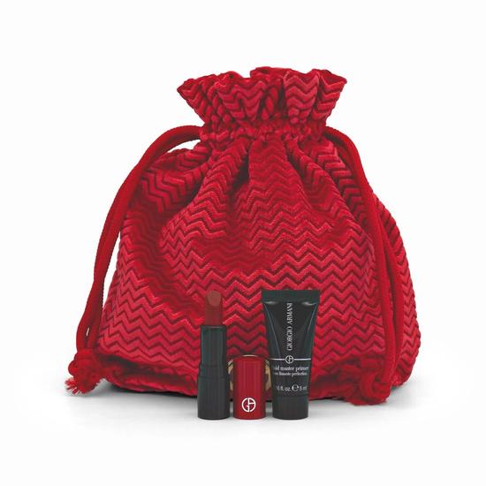 Giorgio Armani Red Premium Pouch With Primer & Lipstick Set Missing Box
