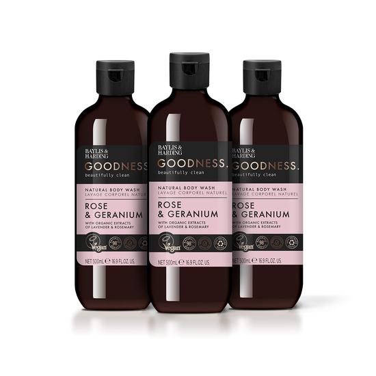 Baylis & Harding Goodness Rose & Geranium Body Wash 3 x 500ml