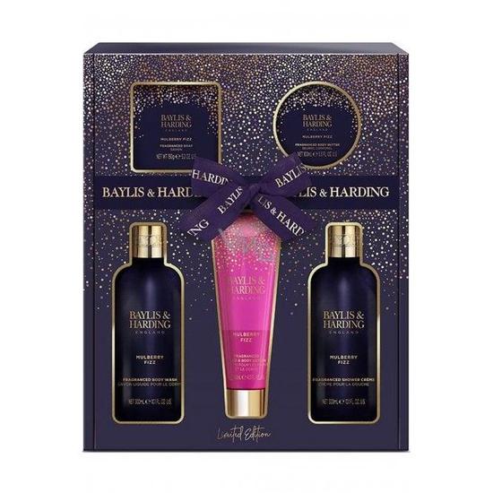 Baylis & Harding Mulberry Fizz 5 Piece Set- Body Wash 300ml, Soap 150g S/Creme 300ml, Lotion 130ml,body Butter