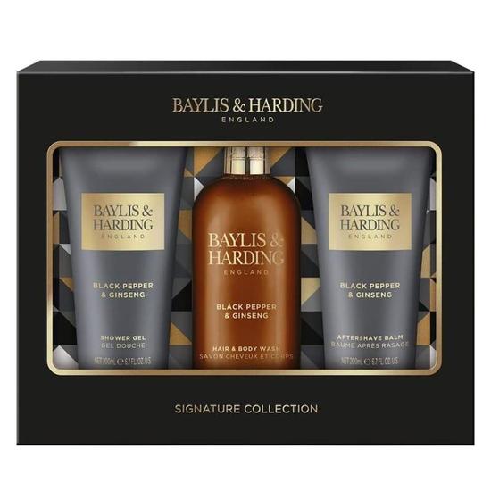 Baylis & Harding Signature Men's Black Pepper & Ginseng Luxury Bathing Trio Gift Set Vegan Friendly