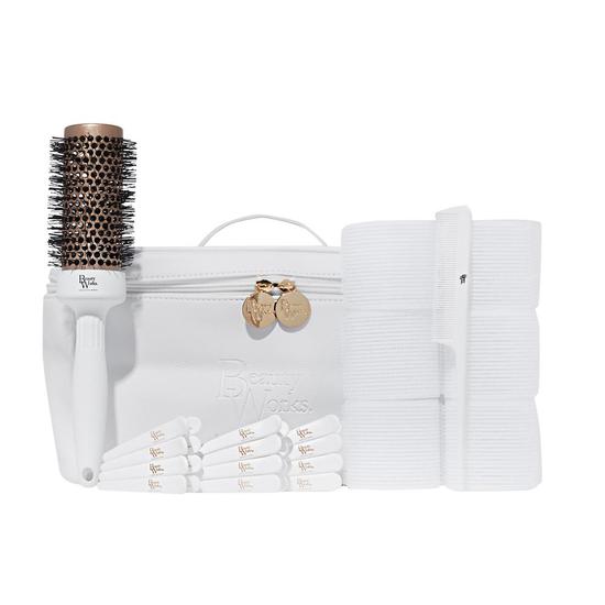 Beauty Works Bouncy Blow Out Gift Set 12 Velcro Rollers + Blow Dry Brush + Pin Tail Comb + 12 Clips + Carry Case