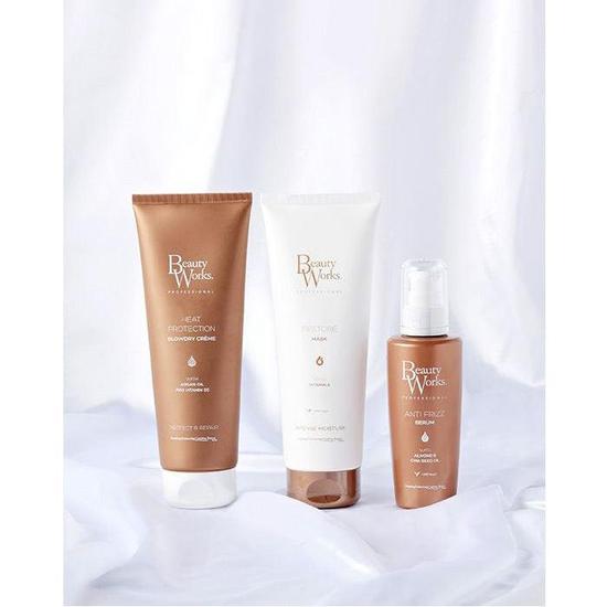 Beauty Works Restore & Replenish Gift Set 100ml Restore Mask, 100ml Blowdry Creme, 50ml Anti-Frizz Serum