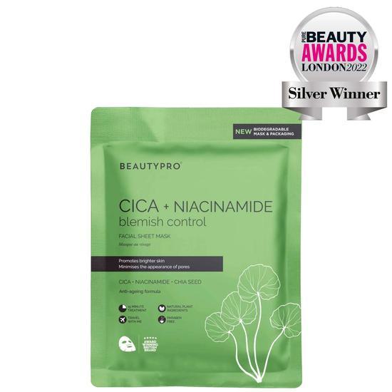 BeautyPro Cica + Niacinamide Blemish Control Facial Sheet Mask 22ml