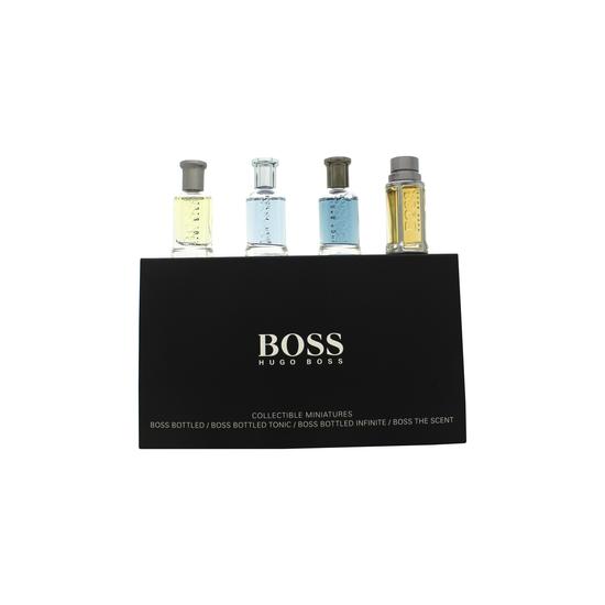 Boss Bottled Miniature Gift Set For Him 5ml Boss Bottled EDT, 5ml Boss Bottled Infinite EDT, 5ml Boss Bottled Tonic EDT + 5ml The Scent EDT.