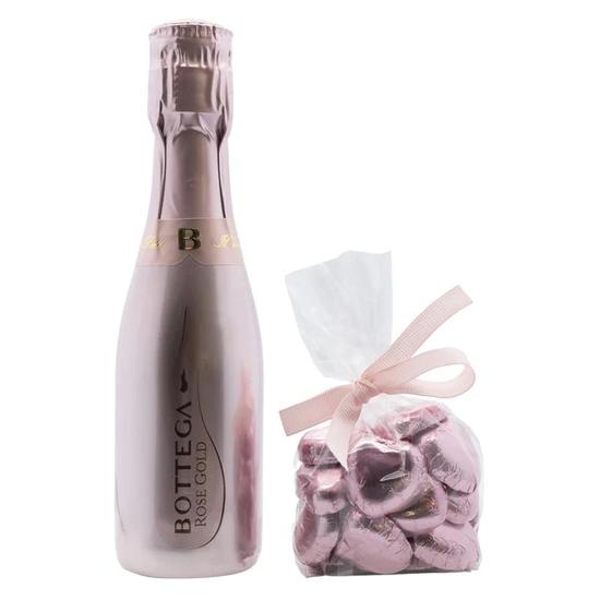 Bottega Veneta Rose Gold Prosecco & 20 Pink Love Heart Chocolates 200ml