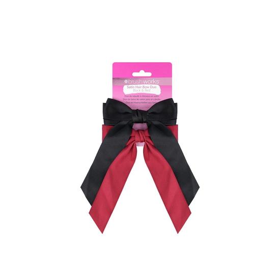 Brushworks Satin Hair Bow Duo Black & Red