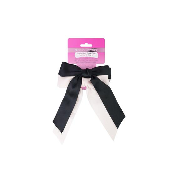 Brushworks Satin Hair Bow Duo White & Black