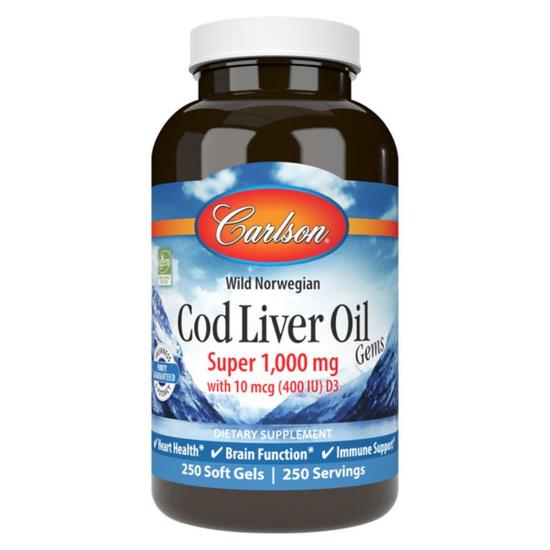 Carlson Labs Wild Norwegian Cod Liver Oil Gems 1000mg Softgels
