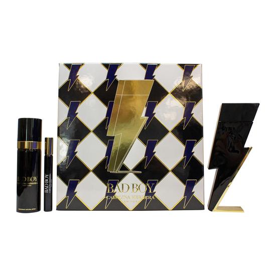 Carolina Herrera Bad Boy Gift Set 100ml Eau De Toilette + 10ml Eau De Toilette + 100ml Deodorant Spray