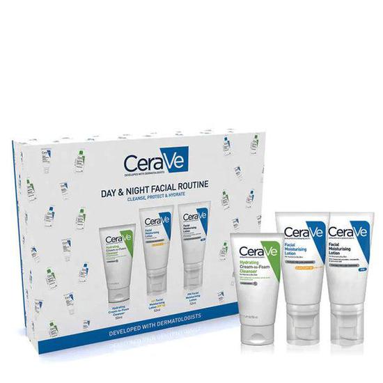 CeraVe Day & Night Facial Routine Set Hydrating Cream to Foam Cleanser + AM Facial Moisturising Lotion SPF50 + PM Facial Moisturising Lotion