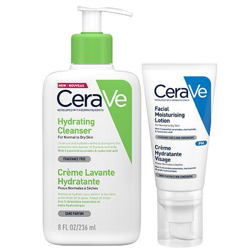 CeraVe Hydrating Cleanser & PM Facial Moisturising Lotion Set 236ml & 52ml