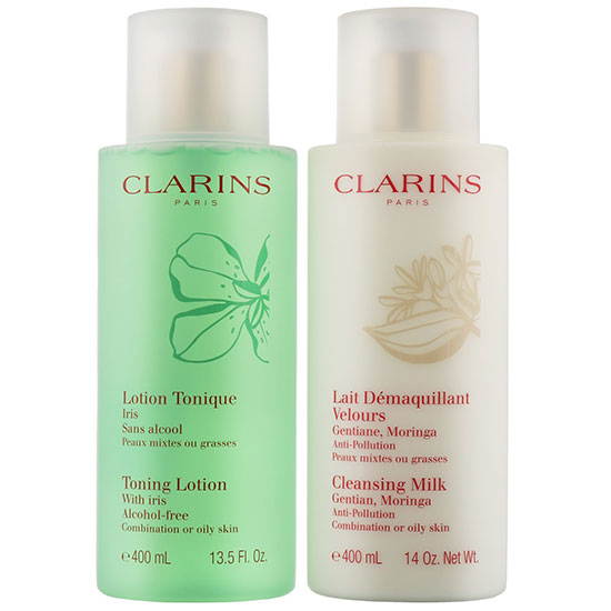 Clarins Cleansing Milk With Gentian & Toning Lotion Combination/Oily Skin 400ml