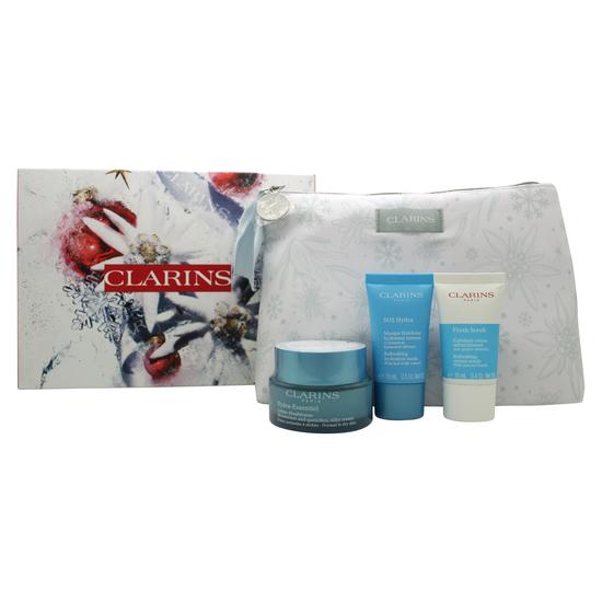 Clarins Hydra-Essential Gift Set 50ml Face Cream + 15ml Face Mask + 15ml Exfoliating Cream + Pouch