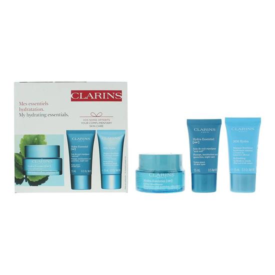 Clarins Hydra-Essentiel Gift Set: Day Cream 50ml Scrub 15ml Hydra Mask 15ml