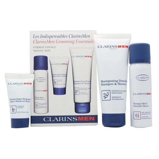 ClarinsMen Gift Set 30ml Active Face Wash + 12ml Super Moisture Balm + 3ml Shave + Beard Oil