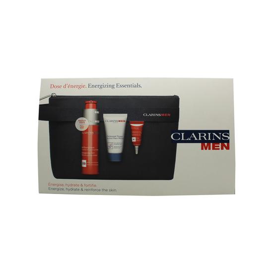 ClarinsMen Gift Set 50ml Energising Gel + 3ml Energising Eye Gel + 30ml Active Face Wash + Bag