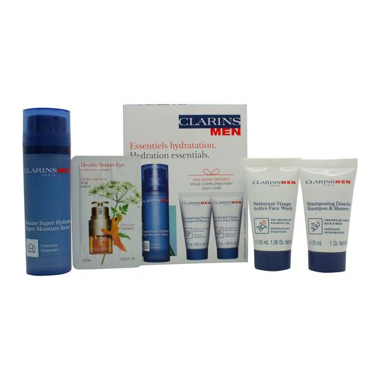 ClarinsMen Hydrate Gift Set 50ml Super Moisture Balm + 30ml Shampoo & Shower Gel + 30ml Active Face Wash
