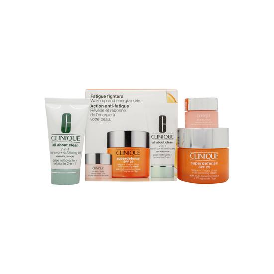 Clinique Fatigue Fighters Gift Set 50ml Superdefense Multi-Correcting Cream SPF 25 + 28ml All About Clean 2-in-1 Cleansing Jelly + 5ml All About Eyes