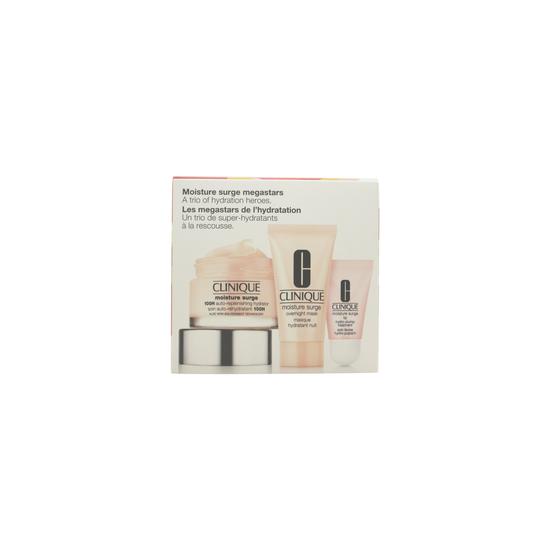 Clinique Moisture Surge Megastars Gift Set 50ml 100h Auto-Replenishing Hydrator + 30ml Overnight Mask + 7ml Lip Hydro-Plump Treatment