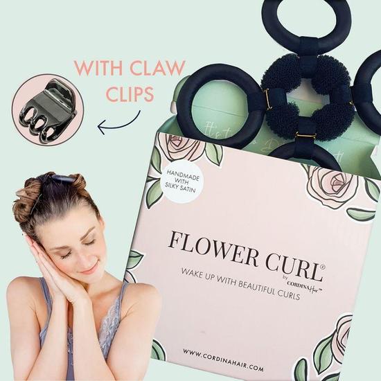 Cordina Hair Satin Flower Curl + Claw Clips 5 Rings Thick Hair