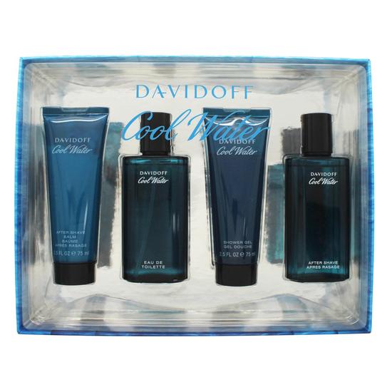 Davidoff Cool Water Gift Set 125ml Eau De Toilette + 75ml Shower Gel + 75ml Aftershave Balm + 75g Deodorant Stick +15ml Eau De Toilette