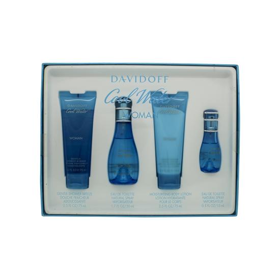 Davidoff Cool Water Woman Gift Set 50ml Eau De Toilette + 75ml Body Lotion + 75ml Shower Gel + 15ml Eau De Toilette