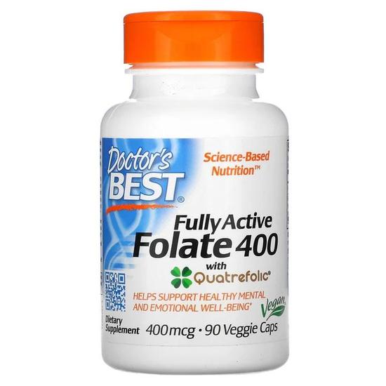 Doctor's Best Fully Active Folate 400 With Quatrefolic 400mcg Vegicaps 90 Vegicaps