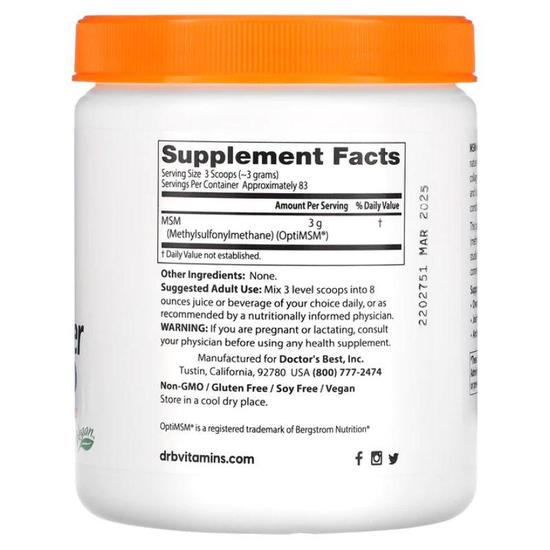 Doctor's Best MSM With OptiMSM Vegan Powder 250g