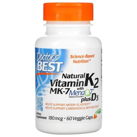 Doctor's Best Natural Vitamin K2 MK7 With MenaQ7 Plus D3 180mcg Vegicaps