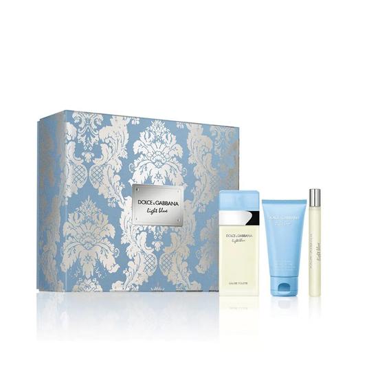 Dolce & Gabbana Light Blue Eau De Toilette Women's Perfume Gift Set Spray 100ml With Body Cream & 10ml Eau De Toilette