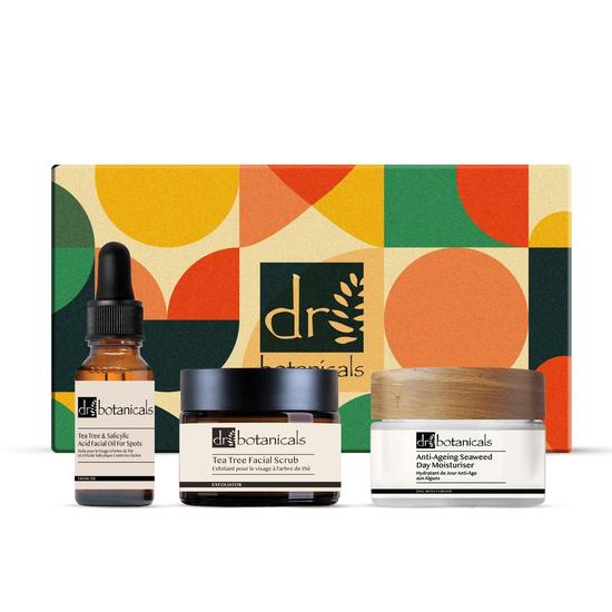 Dr Botanicals Anti-Ageing Tea Tree Facial Scrub + Facial Oil For Spots & Seaweed Face Moisturiser