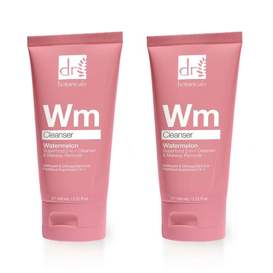 Dr Botanicals Watermelon Superfood 2-in-1 Cleanser & Makeup Remover With Glycolic Acid, Salicylic Acid & Lactic Acid Duo Pack