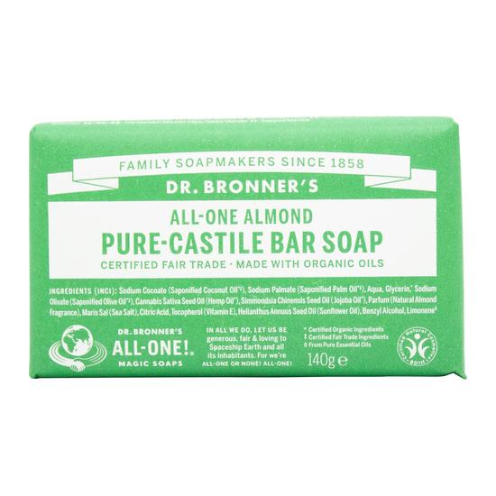 Dr Bronner's Almond Pure-Castile Soap Bar 140g