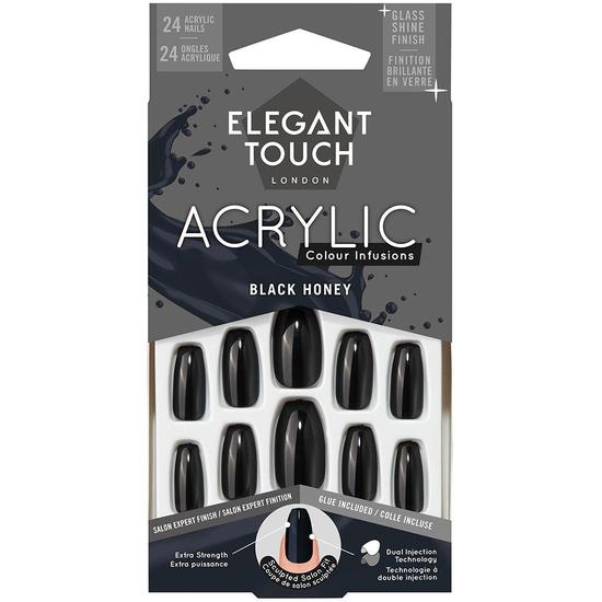 elegant touch false nails acrylic colour infusions black honey