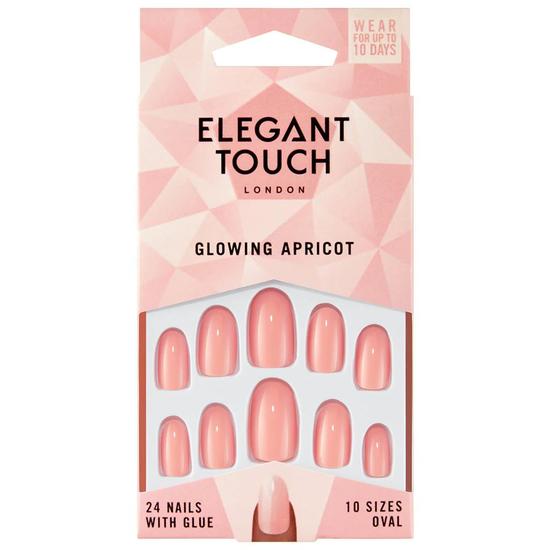 elegant touch false nails oval medium length glowing apricot