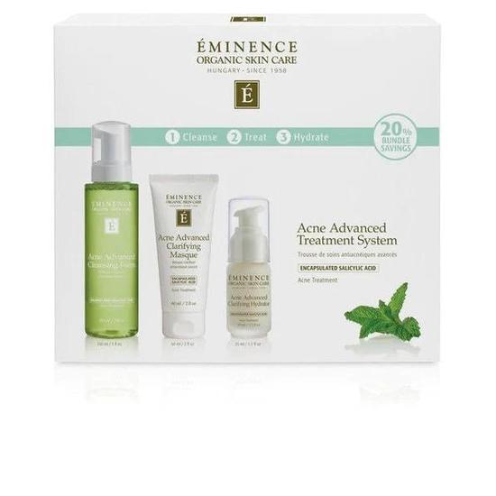 Eminence Organic Skin Care Acne Advanced Treatment System 150ml Cleansing Foam, 60ml Clarifying Masque + 35ml Clarifying Hydrator