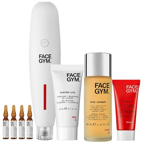 FaceGym Cleanse & Brighten Routine 20ml Brightening Gel Cleanser, 30ml Essence Toner, 15ml Cream Moisturiser, Electric Microneeding Device & 3x Liquid Ampoles