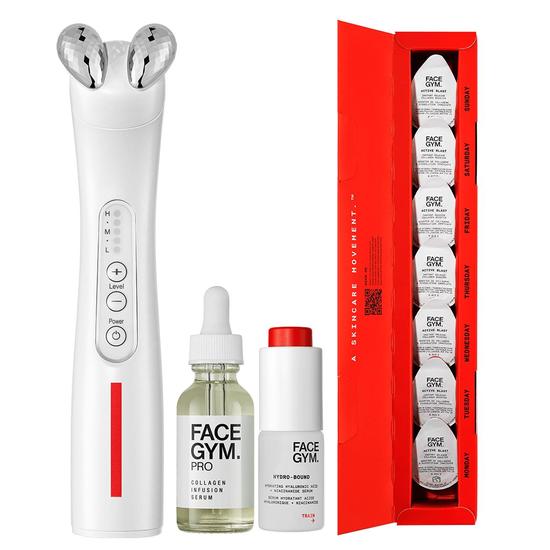 FaceGym Complete Lift & Tighten Routine Eye Rejuvenating EMS Mask,  Infusion Serum, USB Cable,  Daily Serum & 7 x Collagen Boosters