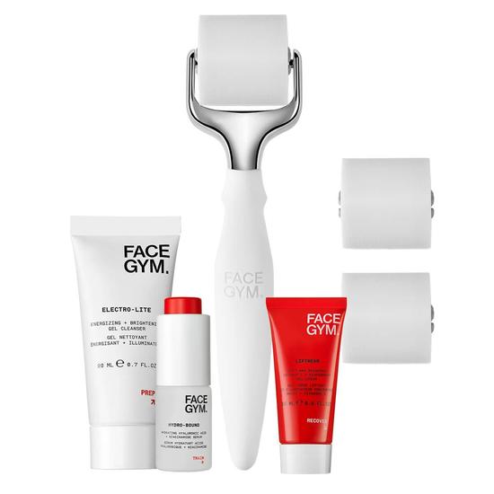 FaceGym Youth Bound Routine Active Roller, 15ml Brightening Gel Cleanser, 15ml Daily Serum & 15ml Liftwear Moisturiser